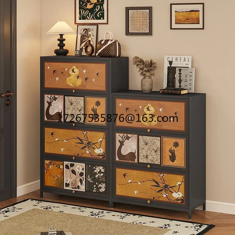 

Medieval shoe cabinet home entrance entrance multi-layer locker shoe rack integrated against the wall dust-proof storage