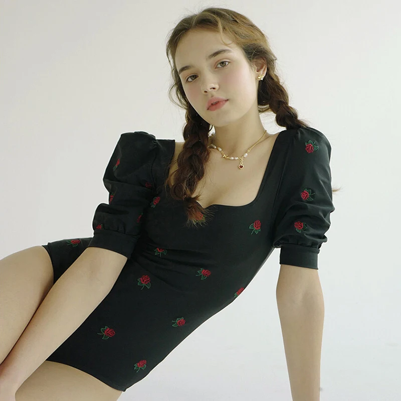 

Women's One-Piece Swimsuit Summer Ins Retro Embroidery Bubble Sve Bal Knot Holiday Hot Spring Swimming Costume