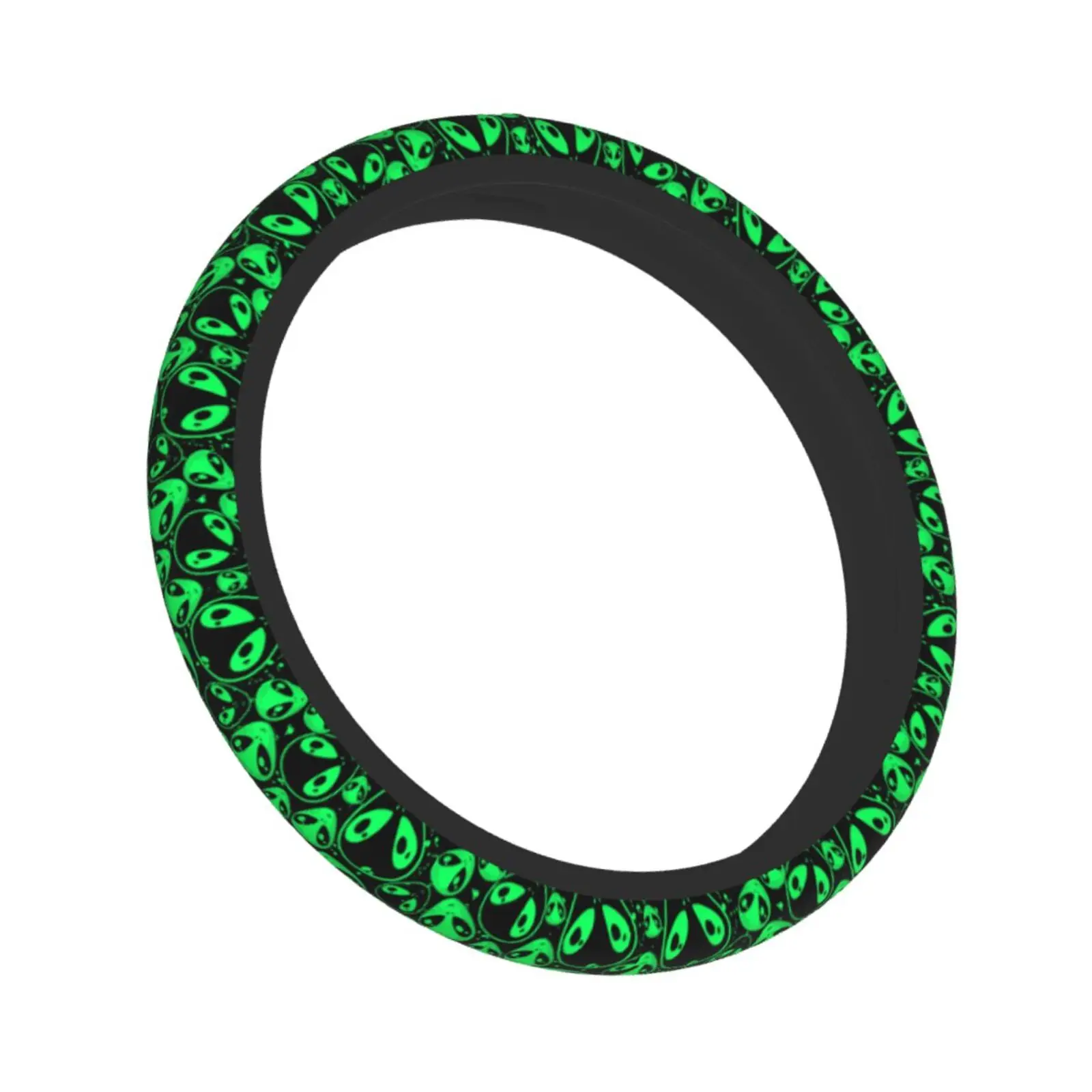 Green Alien UFO Pattern Steering Wheel Covers Anti Slip Elasticity Car Accessories Steering Wheel Protector Universal 15 Inch