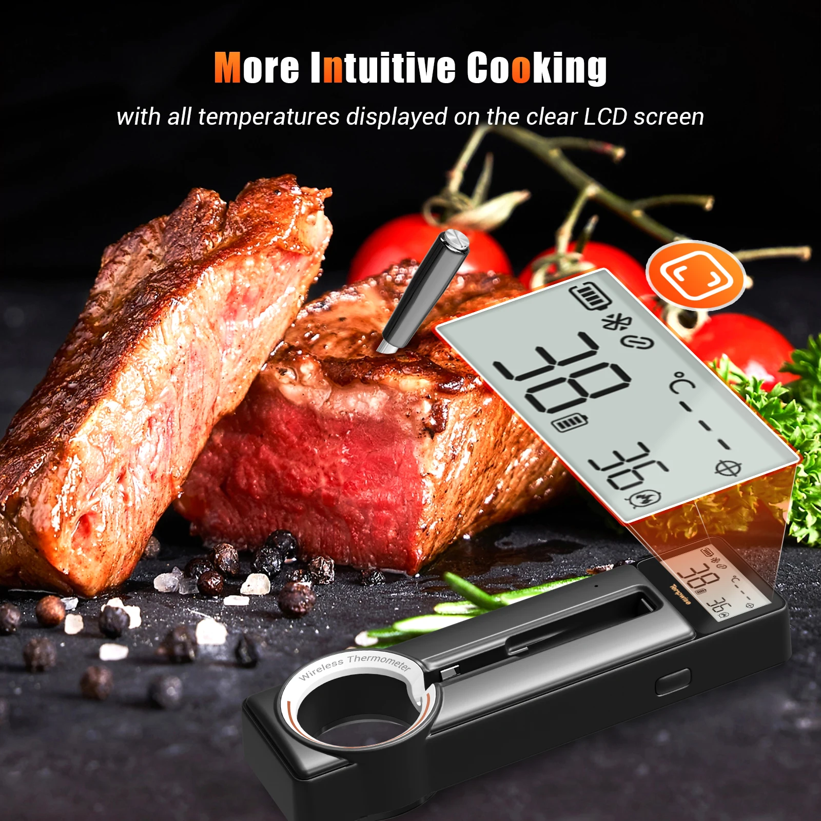 Tempwise Meat Thermometer Bluetooth 5MM Thin Probe HD LCD Display Mul-Temperature Alarms For BBQ Cooking Thermometer Temperature