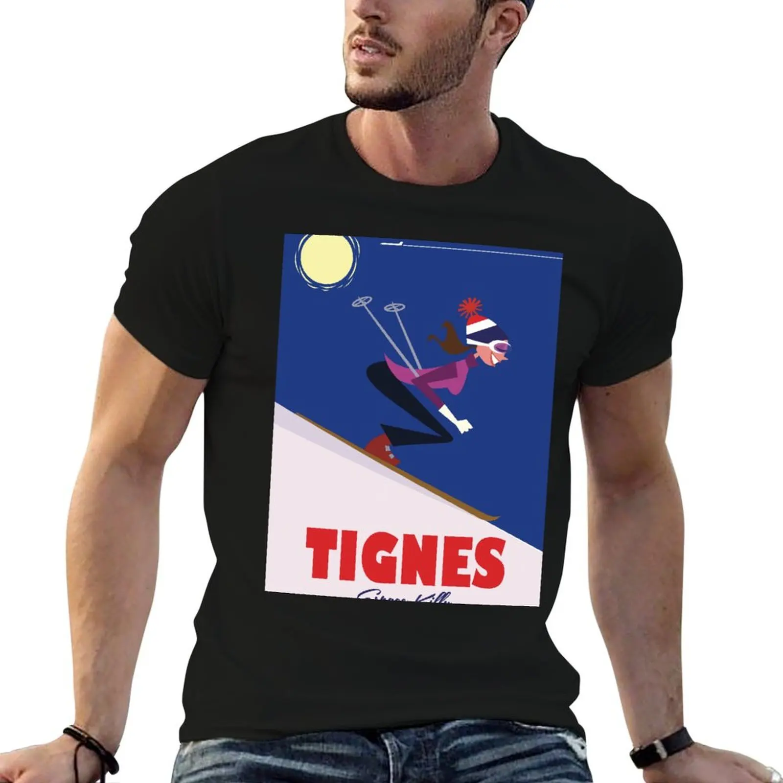 

Tignes poster T-Shirt boys animal print kawaii clothes mens graphic t-shirts hip hop