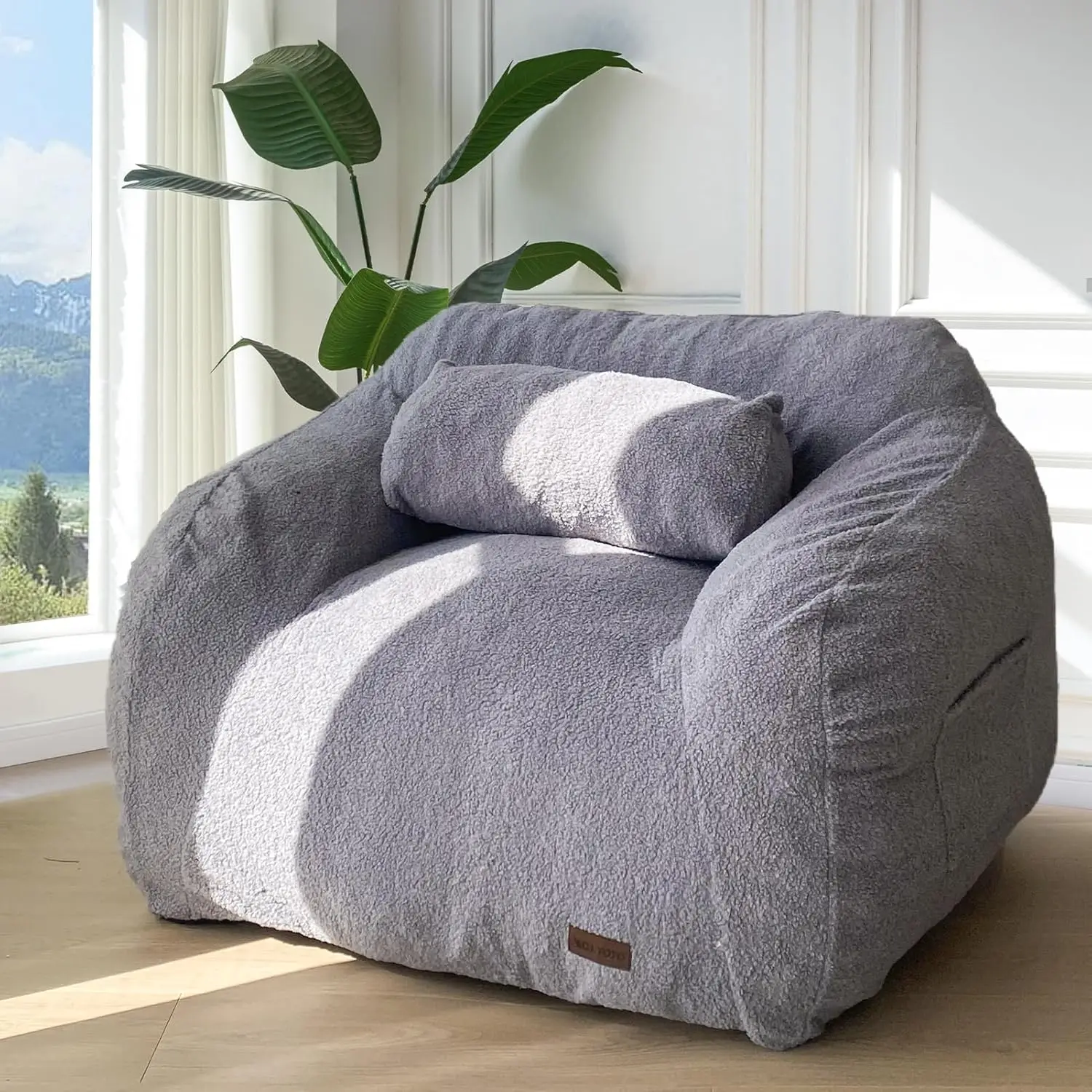 Maxyoyo Giant Bean Bag Chair With Pillow, Boucle Bean Bag Sofa For Adults,Large Upholstered Bean Bag Couch Lazy Sofa With