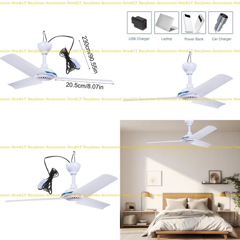 

462E Usb Mini Ceiling Fan Rechargeable Camping Dormitory Students Dorm Fan DC5V Small Electric Fan