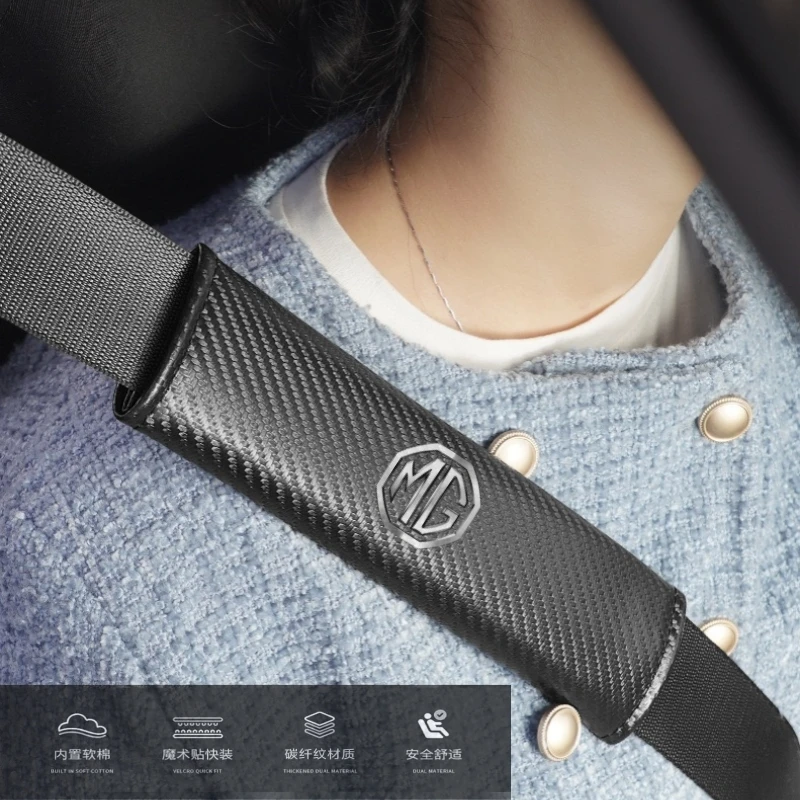 

2Pcs Car Seat Belt Shoulder Covers Suede Carbon Fiber For MG Morris Garages 6 3 5 7 TF ZR ZS HS GS GT Hector RX5 RX8 350 550 Gun
