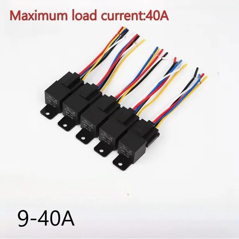 For Automotive Truck Van Motorcycle Boat JD-1914 5PCS 12V 5pin 40A Car Relay with SPDT Harness Sockets Color-Labeled Wires