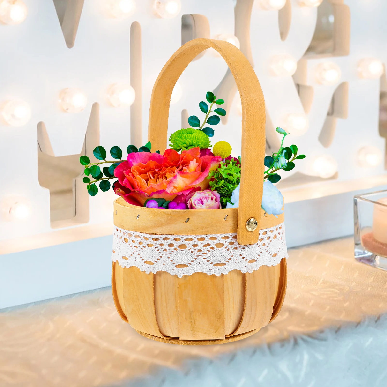 

Braided Pumpkin Basket Flower Arrangement Small Baskets with Handles Multipurpose Wood Cute Decoration Storage