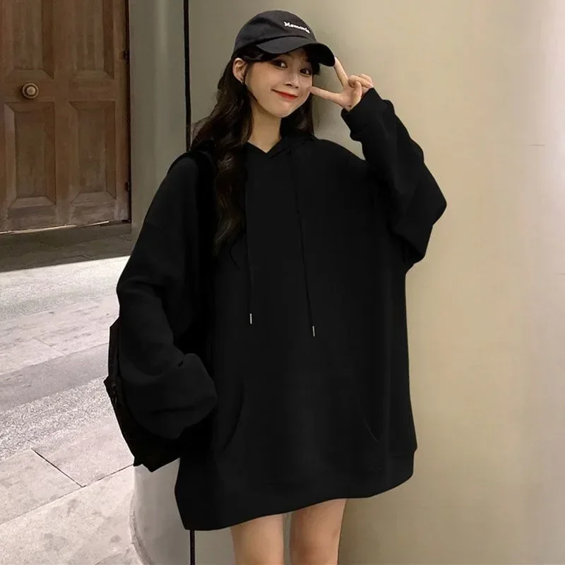 

Autumn Harajuku Oversized Hoodie Women Korean Style White Sweatshirt Preppy Black Pullover Hip Hop Cotton Hooded Streetwear Y2k