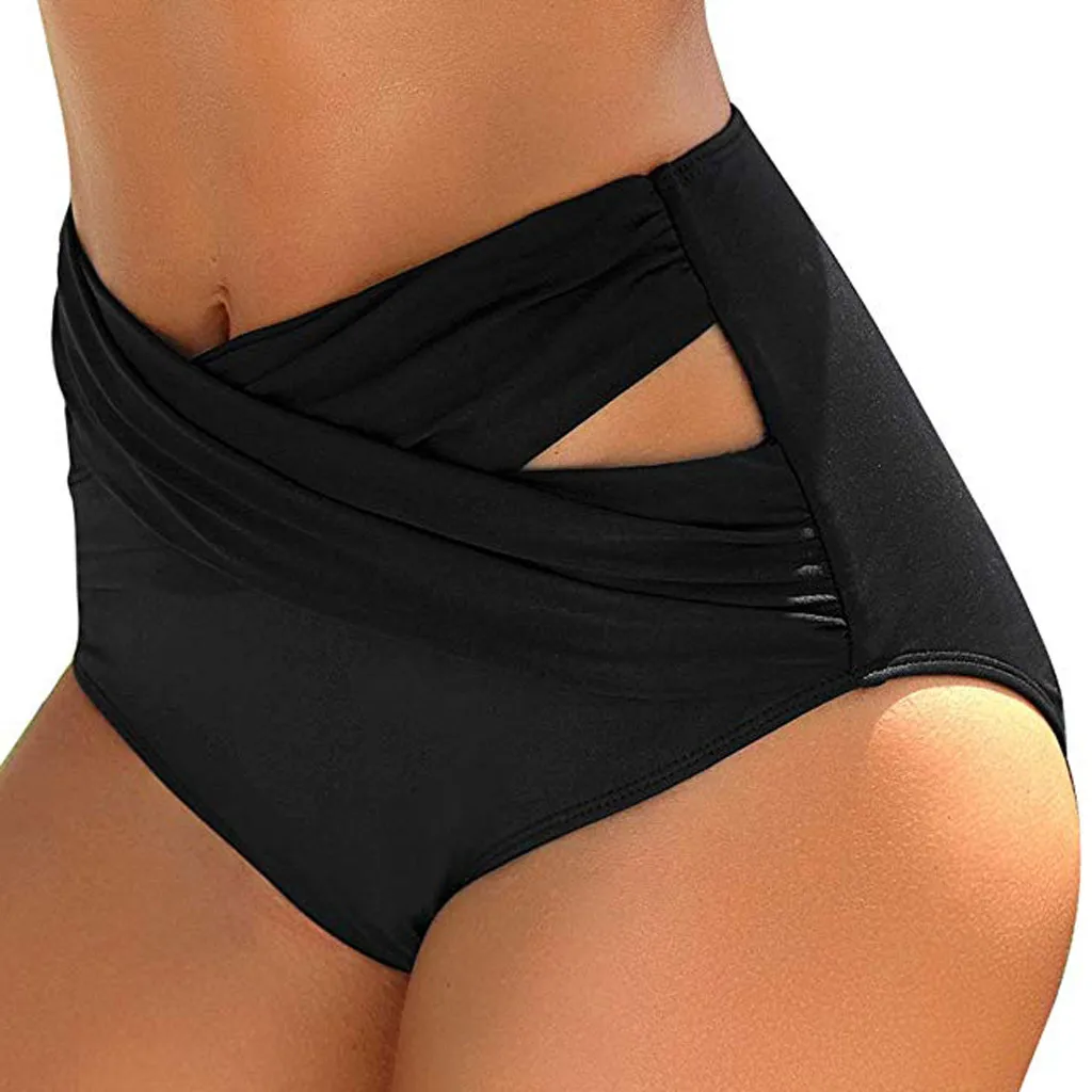 Calção de banho feminina preta cintura alta biquíni, maiô controle barriga, cuecas ruched, secagem rápida, sunga feminina, verão