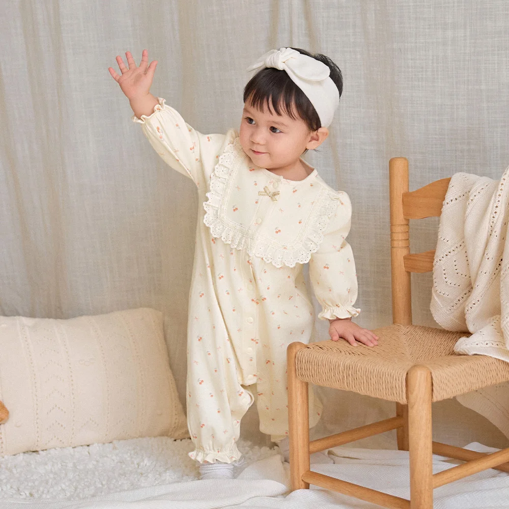 Dave Bella Girls Long Sleeve Jumpsuit Autumn Spring Romper Baby Sweet Printed Newborn Creeper Clothes DB3263124