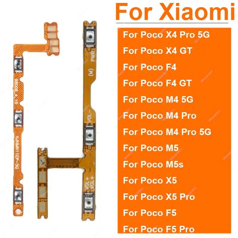 On/Off Power Key Switch Volume Side Button Flex Cable For Xiaomi Poco X4 X5 M4 Pro 5G F4 GT Poco M5 M5s Poco F5 Pro Repair Parts