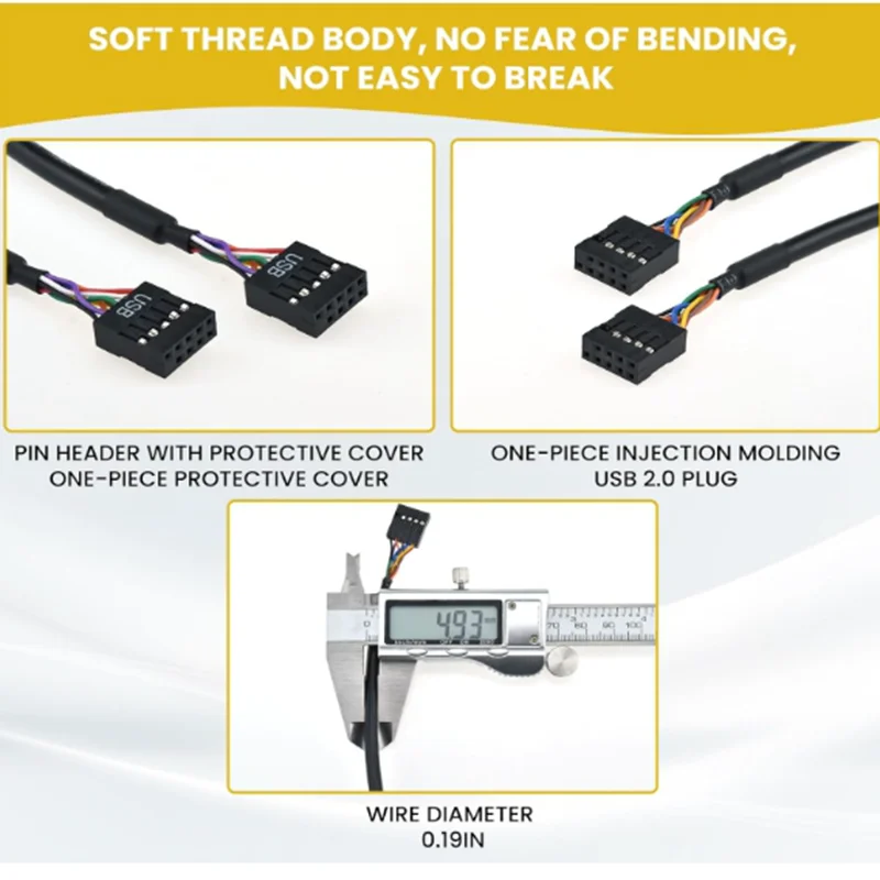 

USB Motherboard Header Cable 20 inch Length USB A 2.0 9 Pin Header Female to Female Mainboard Internal Extension Cable