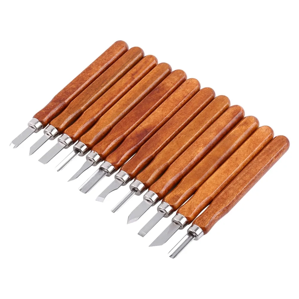 12pcs Wood Handle Wood Carving Knife Set Multipurpose Blades Professional Grade Steel Sculpting Knife Kit Woodcraft Tool Kit