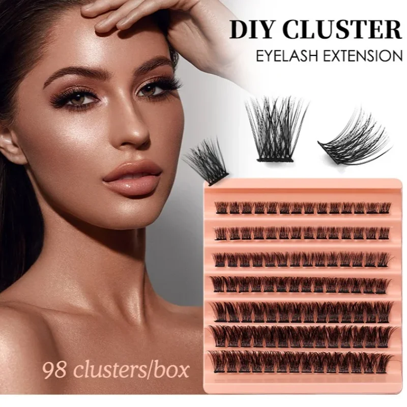 

Lash Clusters 98PCS Individual Cluster Lashes DIY Eyelash Extension Super Thin Band Resuable Soft Glue Bonded Lash Extensions