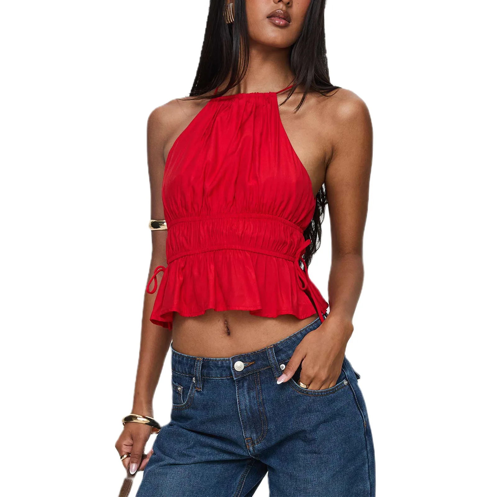 Zomer 2025 Nieuwe tanktop met riem en taille Bal Sle Pure kleur Ander materiaal 00% damesvestband en taille top