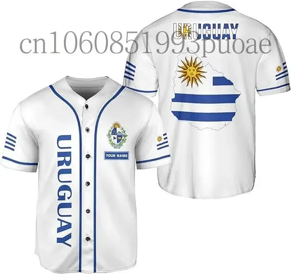 2024 Uruguay Baseball jersey 3D Print Mesh Custom Name Baseball Shirt Men\'s Street Oversize Apparel Short Sleeve Sportswear