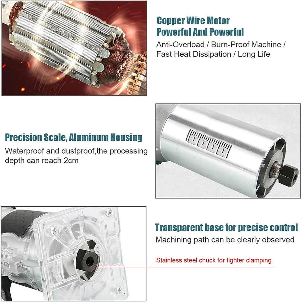 Podofo W 30000RPM آلة توجيه الخشب الخشب الكهربائية المتقلب 1/4 بوصة الخشب نحت ملء أداة كارينتر الطاقة #4