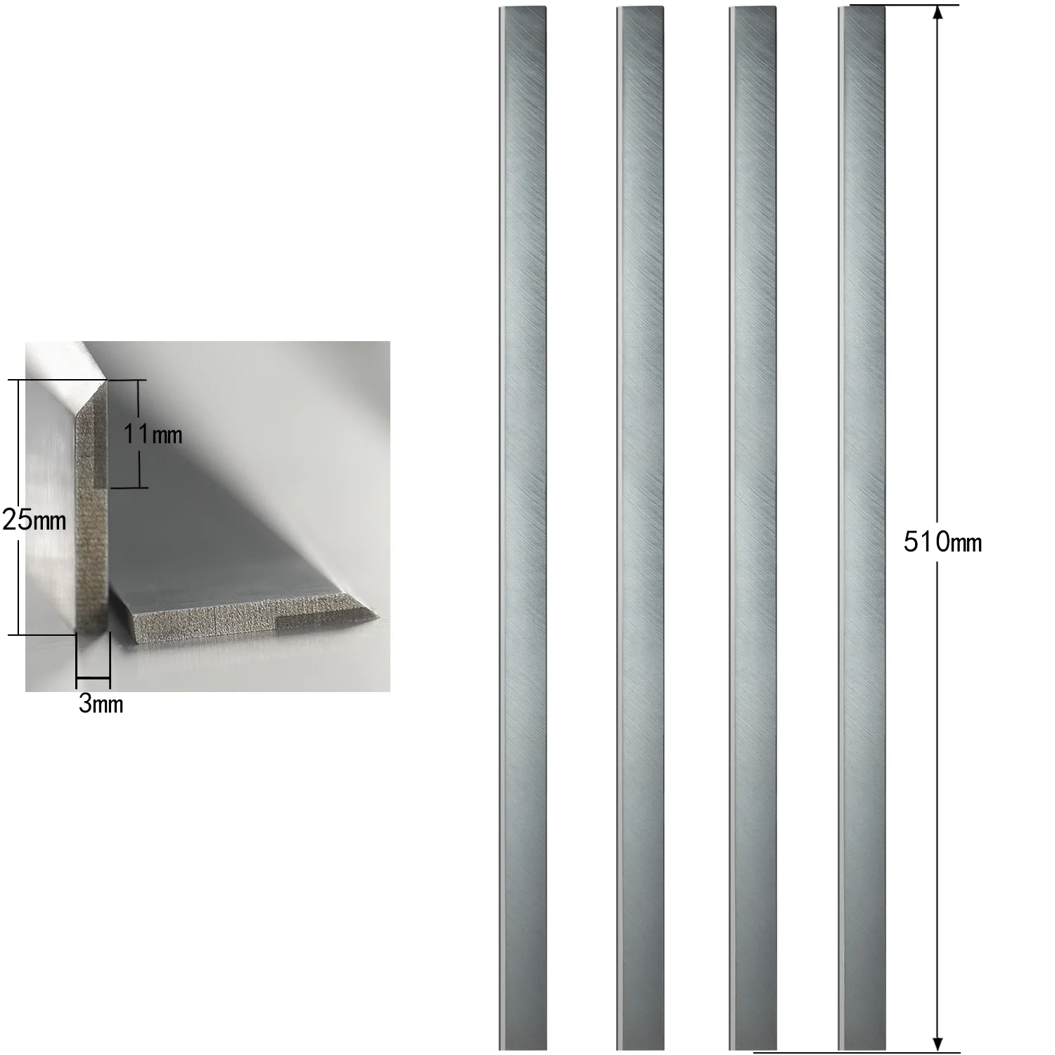 TCT Planer Blades 510x25x3mm jointer Knives 4pcs set Replacement for 4-side planer Vertical milling High speed press planer  etc