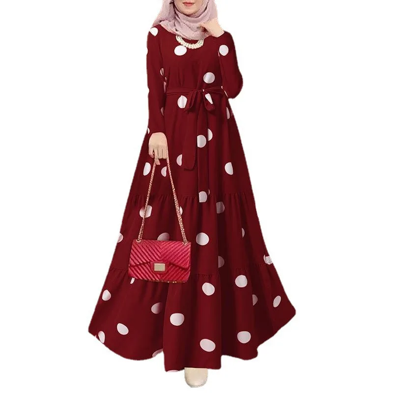 Robe Maxi Vintage pour Femme Musulmane, Abaya Turque Dubaï, Imprimé à Pois, Vêtements Islamiques, Kaftan Marocain, Ramadan 1