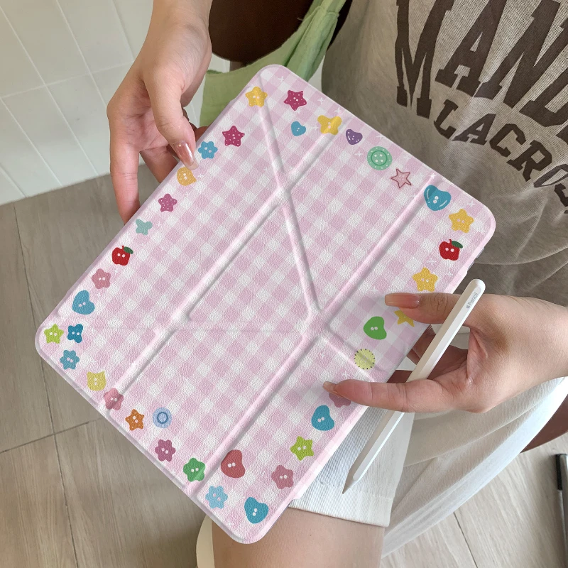 Cute Pink Stripe Tablet Case For iPad Pro 11 12.9 13 A16 M2 M4 M3 M5 Shell 8.3 9.7 10.2 5/6/7/8/9/10/11th Air 2 3 4 5 6 7 Cover