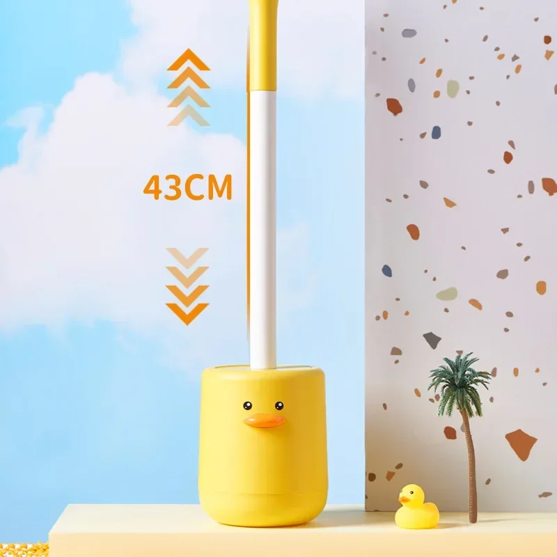 Cartoon Toilet Brush Holder Wall-Mount Silicone Toilet Brush Quick Draining Cleaning Brush Soft Bristles Toilet Cleaning Tool