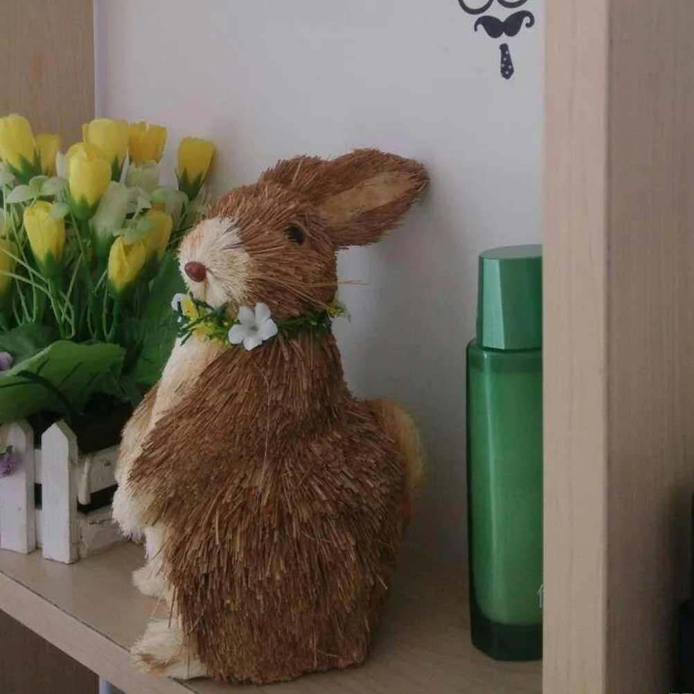 

1Pcs Easter Handmade Straw Woven Rabbit Decoration Vivid Delicate Bunny Ornament Perfect Tabletop Easter Home Party Decor