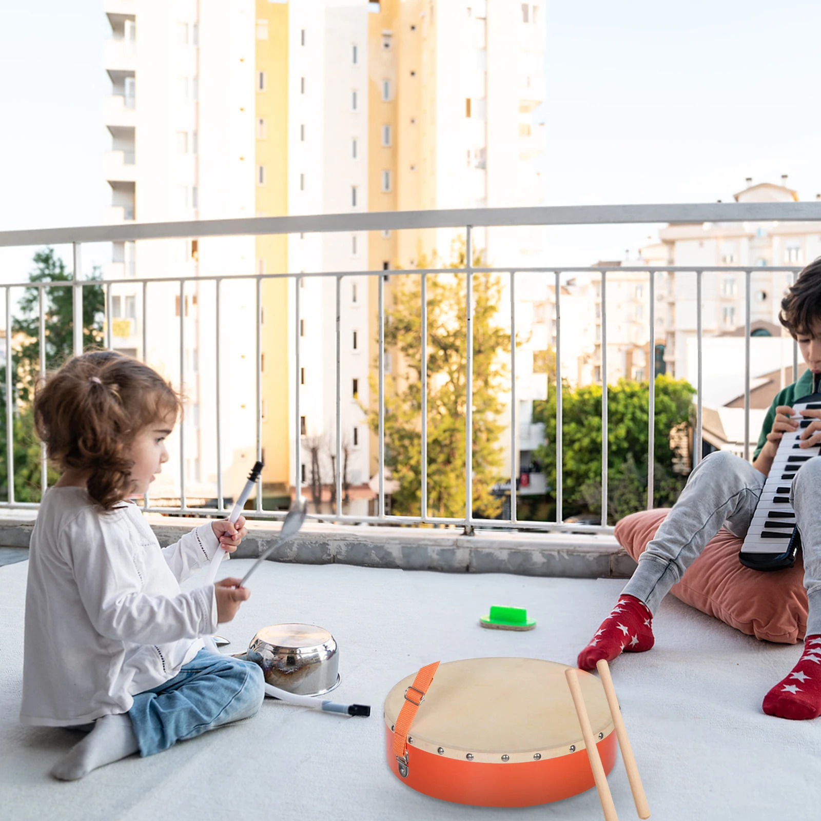 

1Set Kids Marching Drum Wooden Handheld Drum for Preschool Family Music Classes Childrens Rhythm Learning Educational Instrument