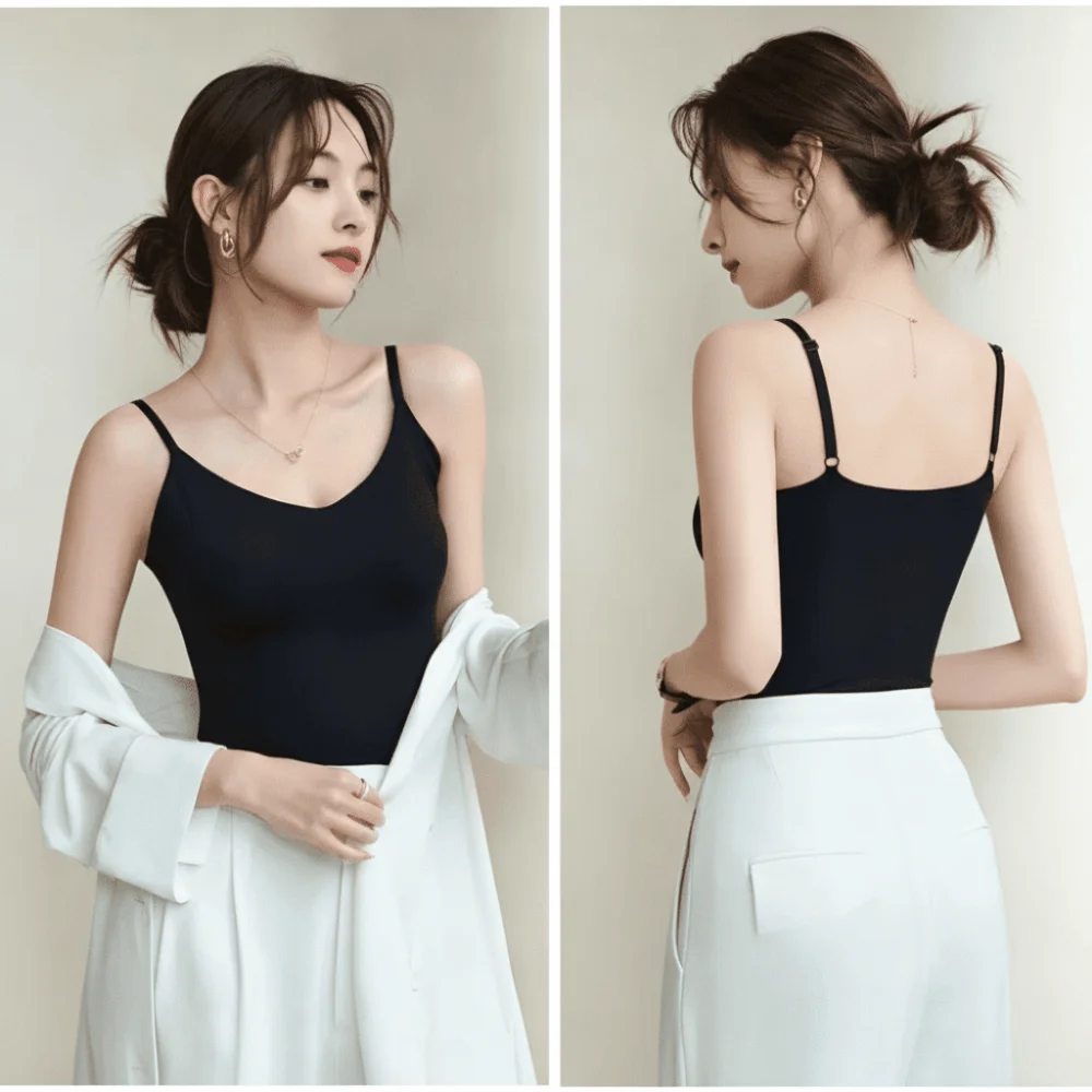 Stretchy Fabric Women Camisole Wireless Design Padded Support Underwear Tank Top Fixed Cup Skin-Friendly Women Sleeveless Top