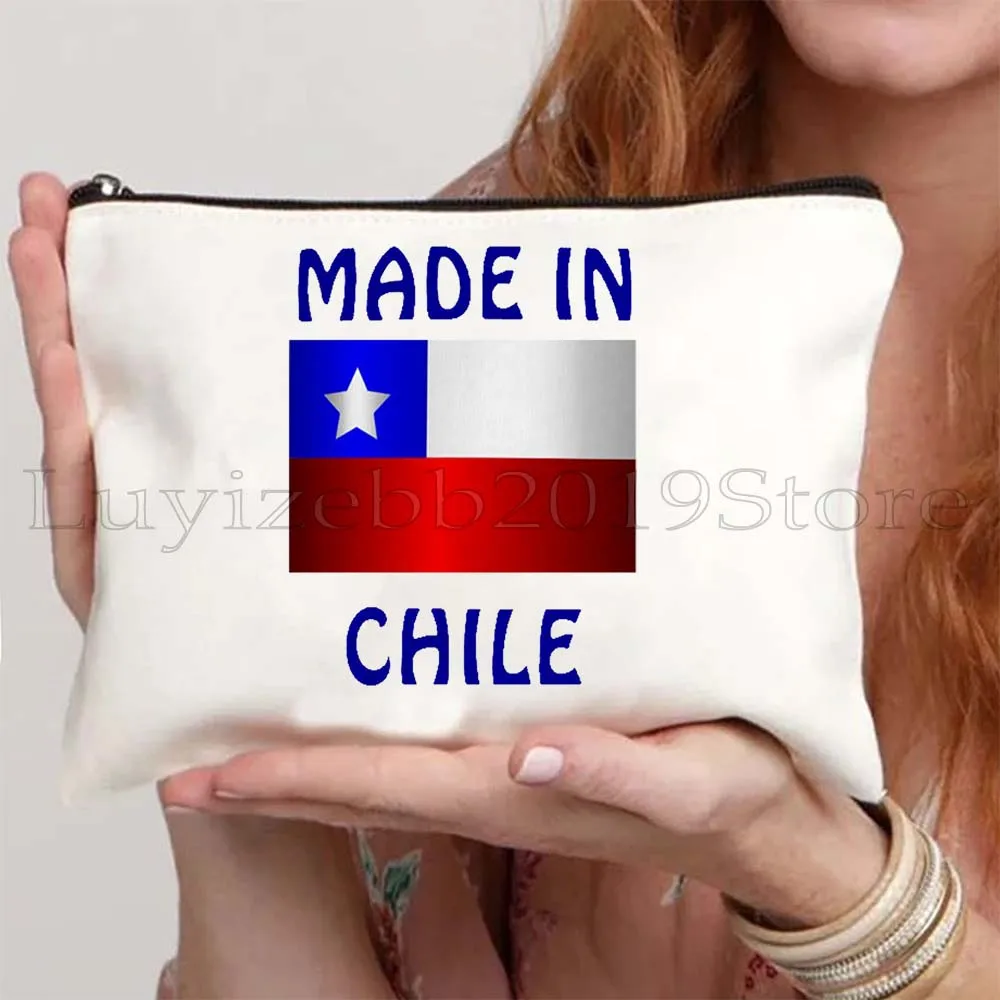 Gothic Chile Flag Map Coat of Arms Chilene Cute Gifts Santiago Chili Chilean Cosmetic Bags Makeup Toilet Bag Pencil Case Pouch