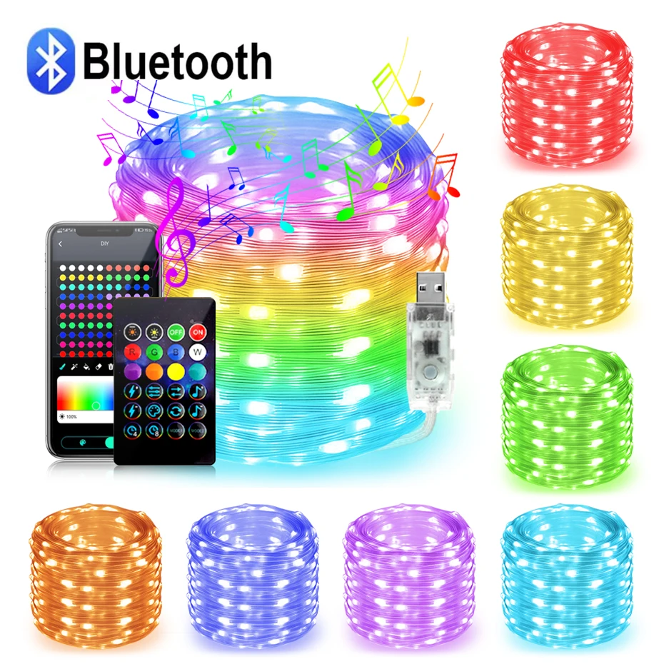 Bluetooth RGBIC WS2812b 5V Fairy Light String 5M 10M 10Leds/M Waterproof Dreamcolor RGB Chasing Decor Room Outdoor Holiday Light