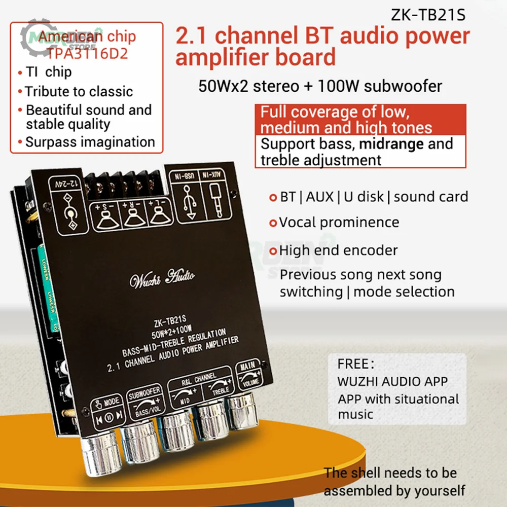 

ZK-TB21S 2.1Channel Bluetooth-compatible Audio Amplifier Board Module Subwoofer Mid-Range Treble Board TPA3116