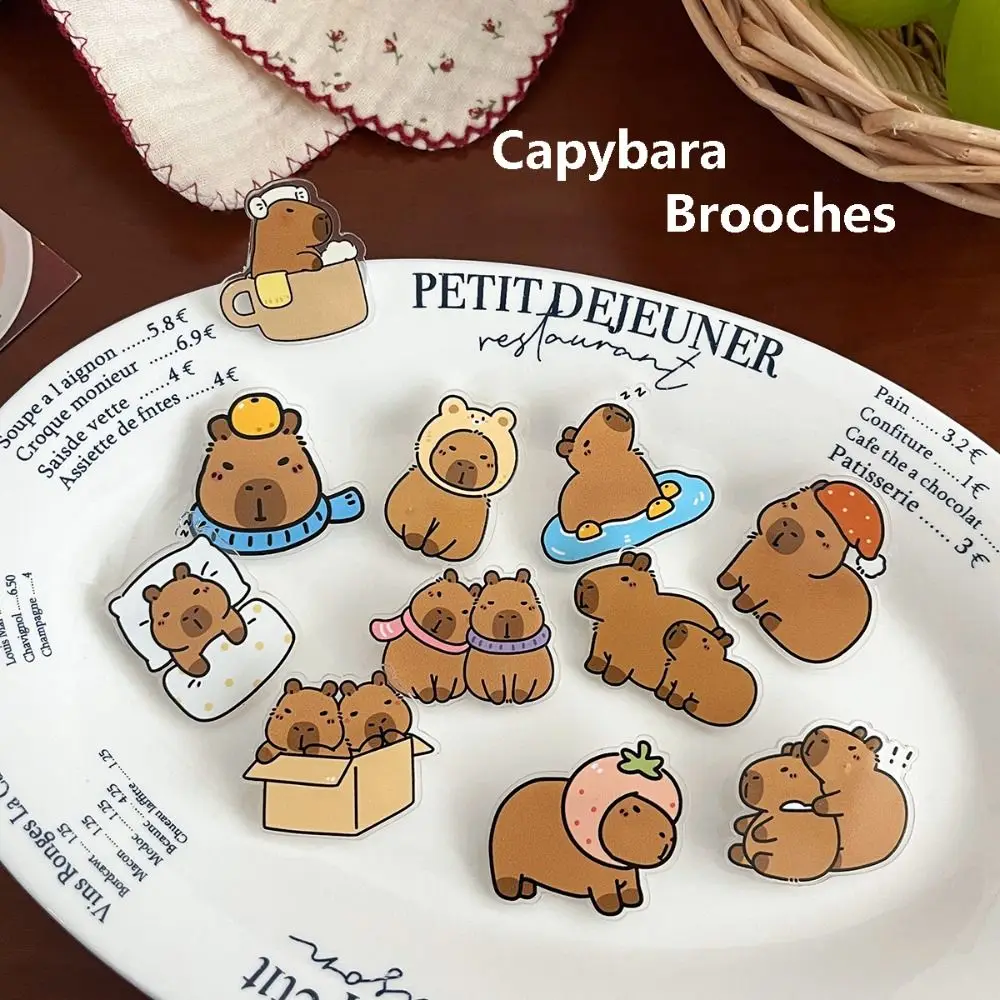 1PC Multifunctional Capybara Cartoon Pins Acrylic Cute Shape Brooches Jewelry Versatile Accessories Lapel Badges Kids Gift