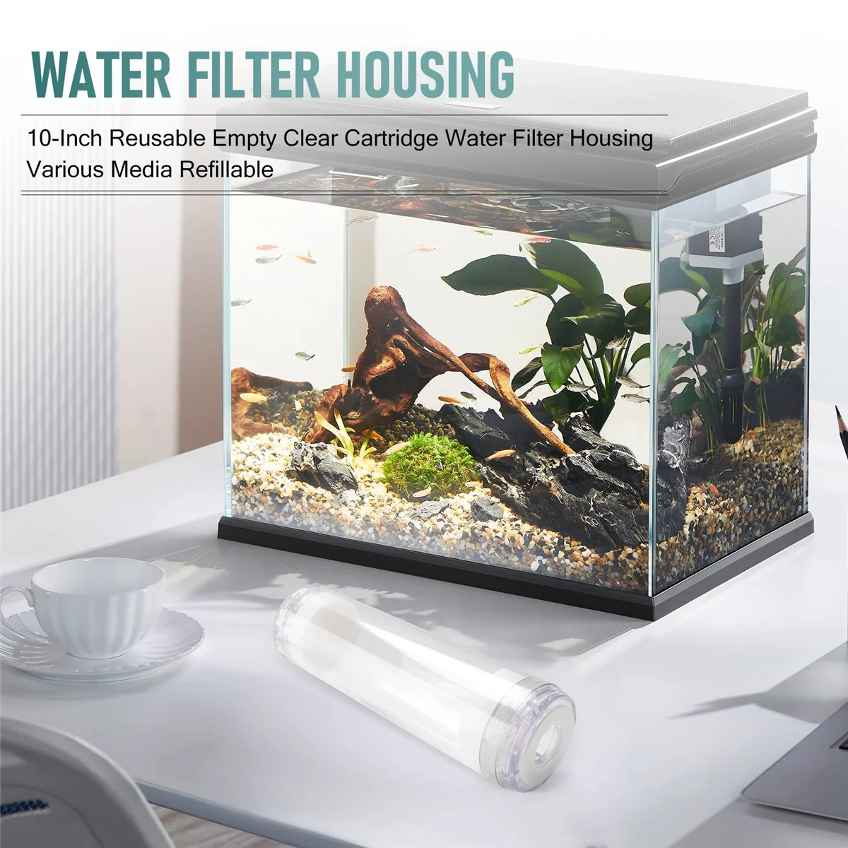 Carcasa de filtro de agua transparente vacía reutilizable, medios rellenables, 10 pulgadas