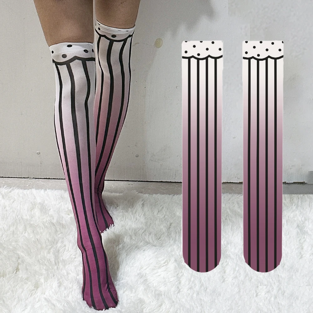 

Purple gradient striped ladies stockings two-dimensional fashion Thigh socks cute sweet girl Halloween party comic-con Cosplay