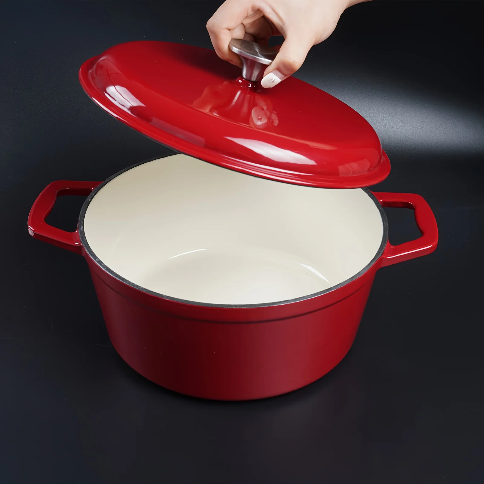 

4.75 Quart Dutch Oven Enameled Cast Iron With Lid, Heavy Duty For Bread Baking, Stews, Braising, Soups, Roasting - Enamel Coated Cookware