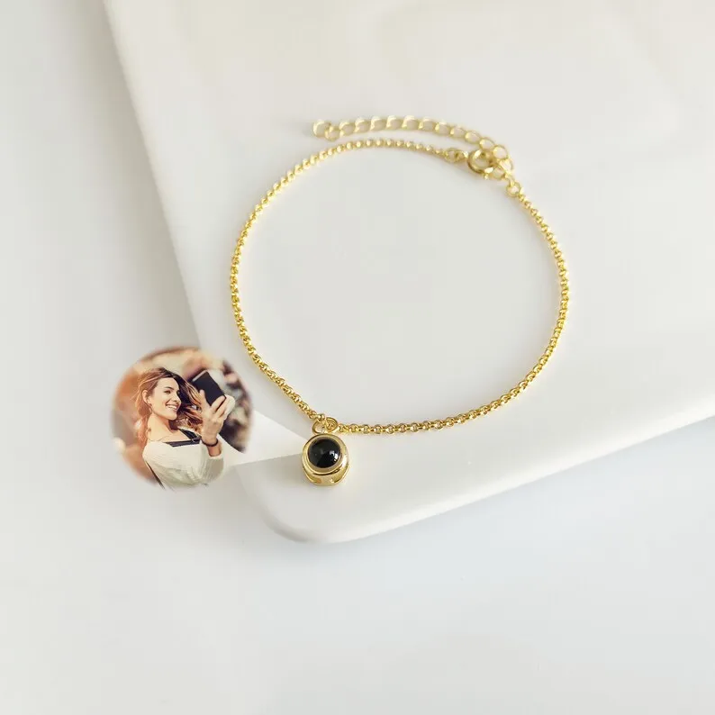 Projection Photo Bracelet in Gold Personalized Stainless Steel Custom Family Pet Photo Couples Bracelets Valentine's Day Gift