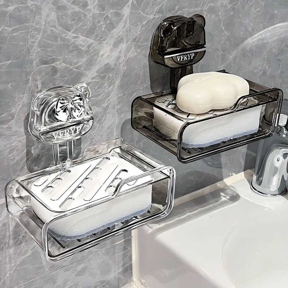 

Suction Cup Drainage Bathroom Soap Box Double Layer Punch-free Soap Storage Rack Wall Mounted Cute Bear Soap Dish Tray