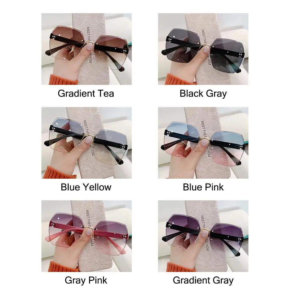 Gafas de sol sin montura de gran tamaño para hombre y mujer, lentes de sol de moda, protección UV para viajes, fotografía de calle