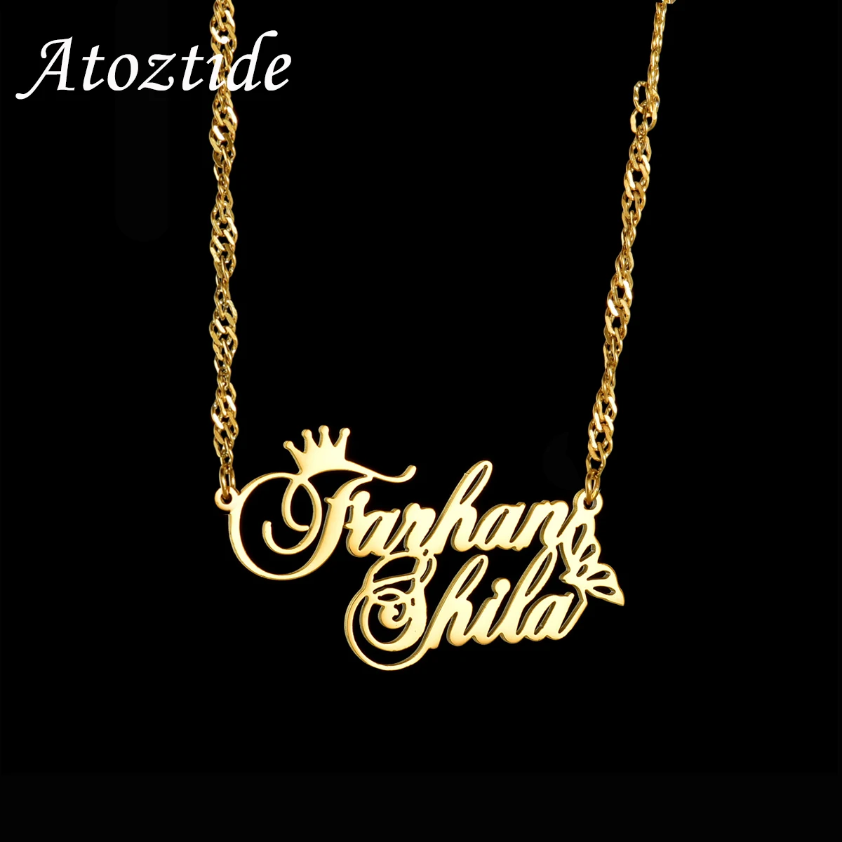 

Atoztide Personalized Custom Name Necklaces Heart Wave Chain for Women Stainless Steel Collares Pendant Birthday Jewelry Gift