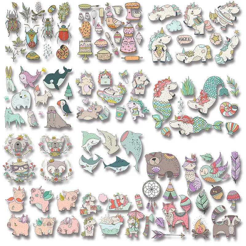 Cartoon Cute stickers Iron-on Transfers Patches for Kids Clothing Jacket Thermal transfer printing on Jackets bags socks pillow