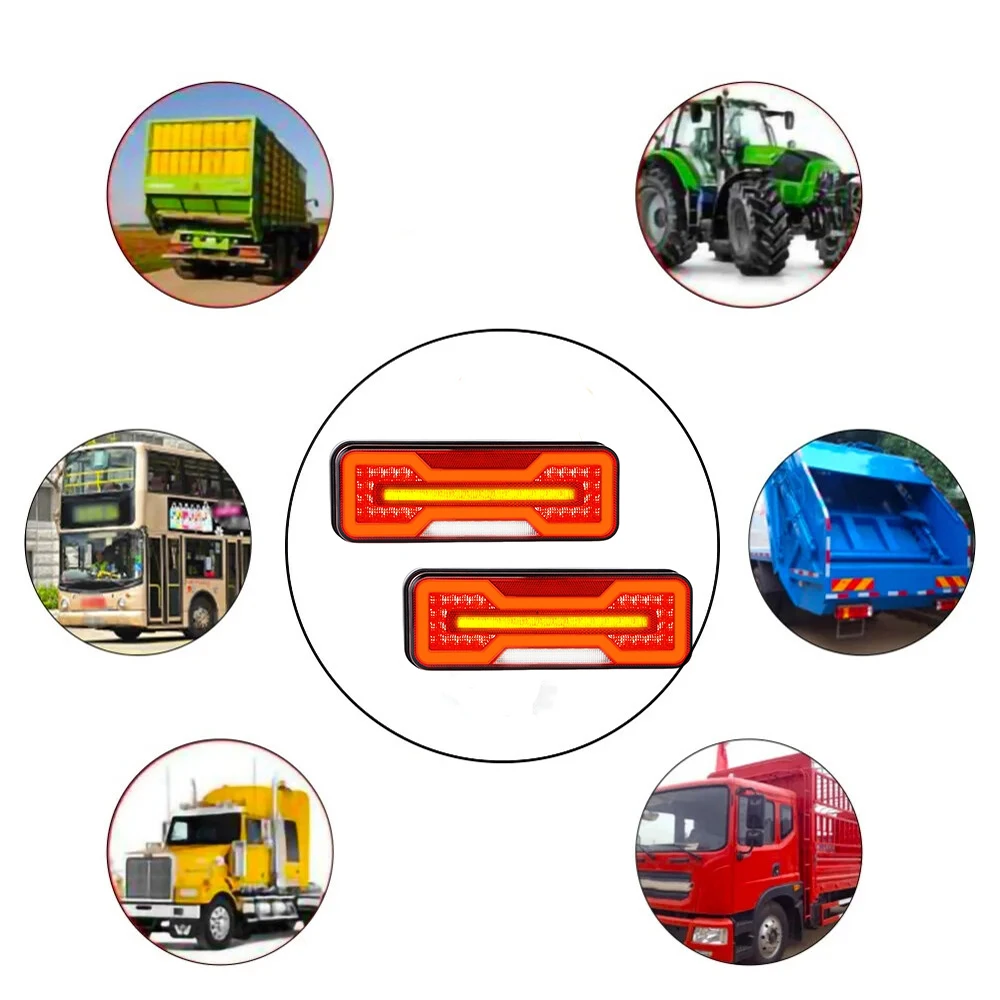 2PCS 12V 24V LED Combination Rear Tail Light Turn Signal Brake Reverse Reflector Flowing Lamp Waterproof Trailer Truck Caravan