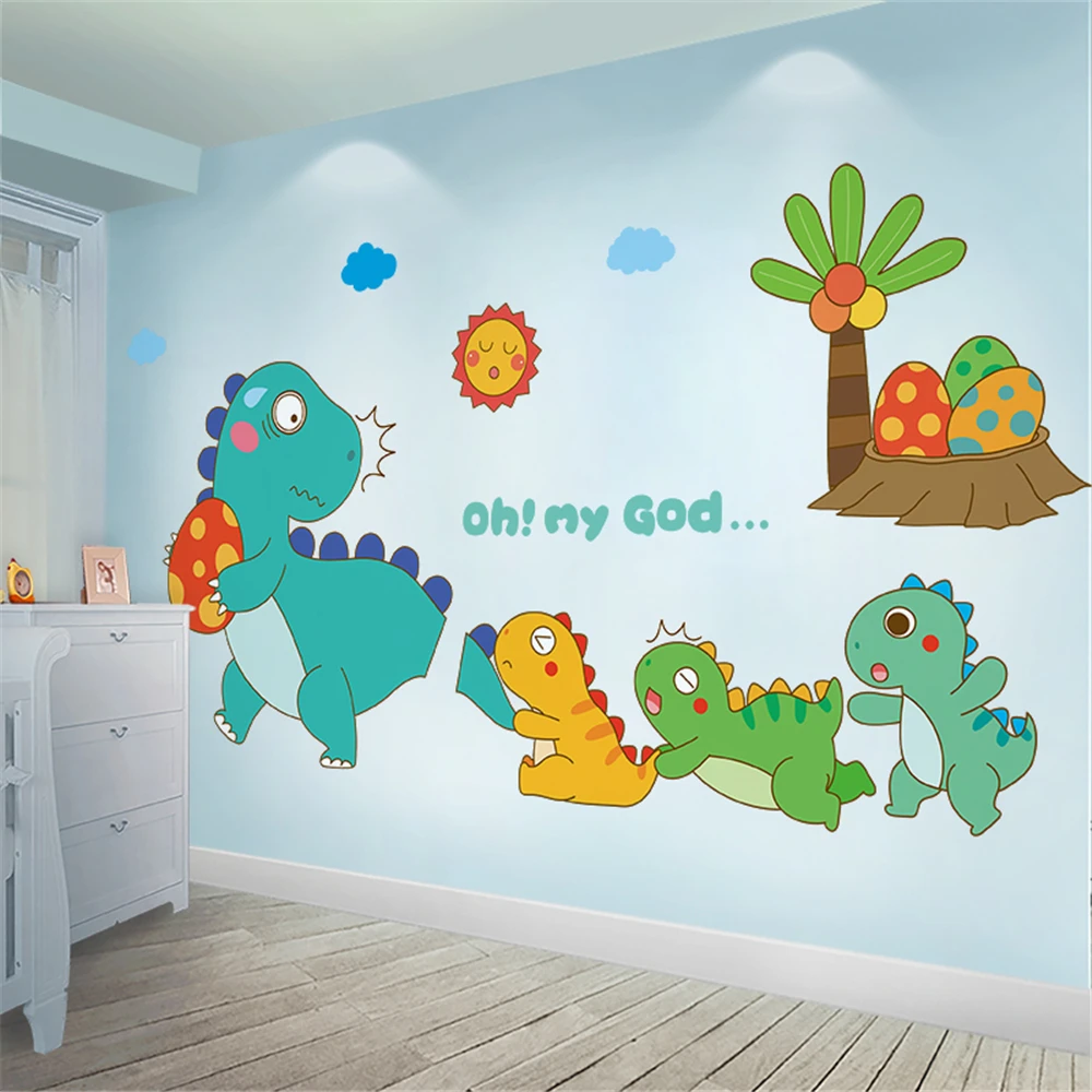 ctstom Cartoon animal dinosaur wallpapers for children's room wall painting bedroom wall home decoration layout 3D wall stickers