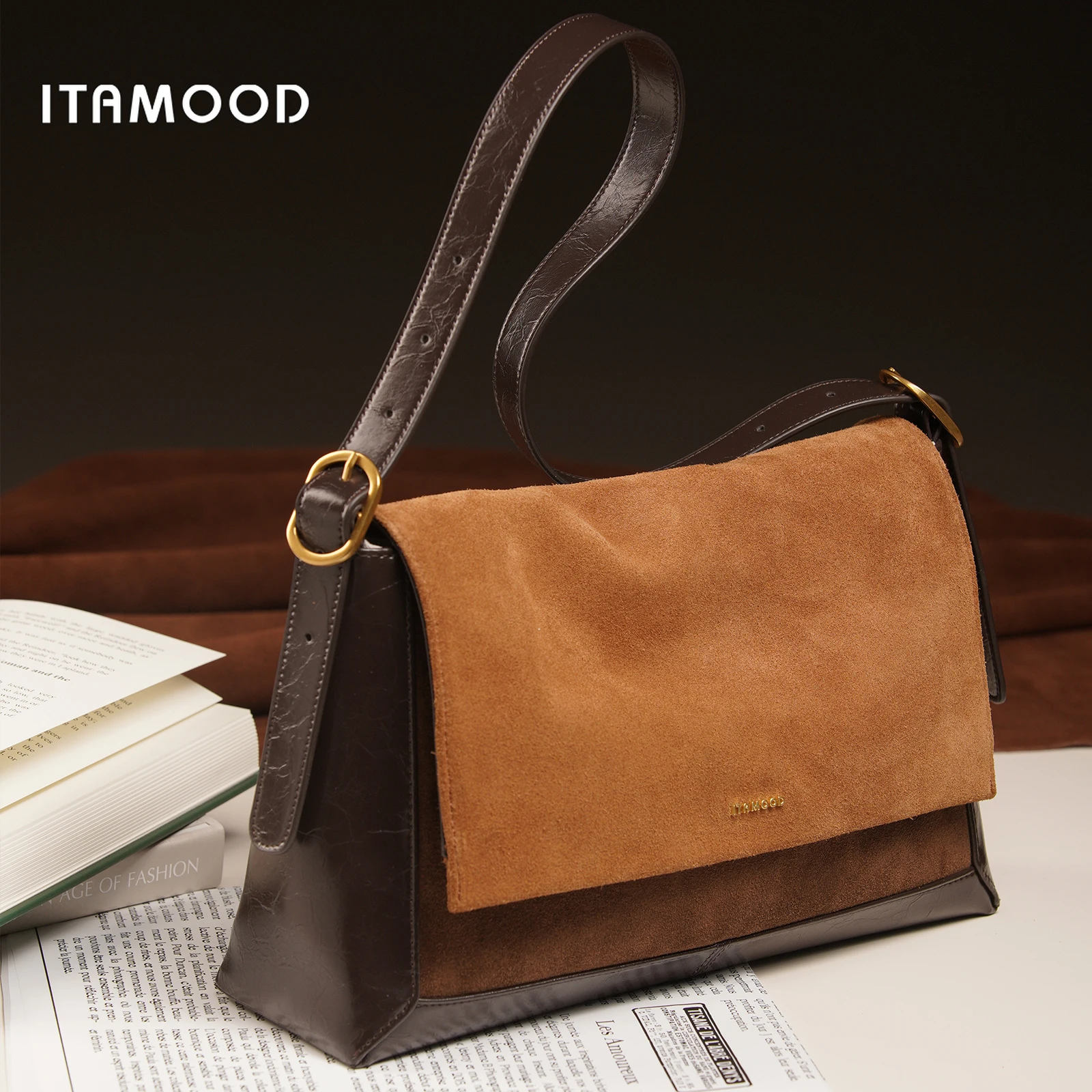 ITAMOOD Suede Luxury Vintage Tote Bag Shopping Bag Messenger Crossbody Shoulder Bag Christmas New Year Gift