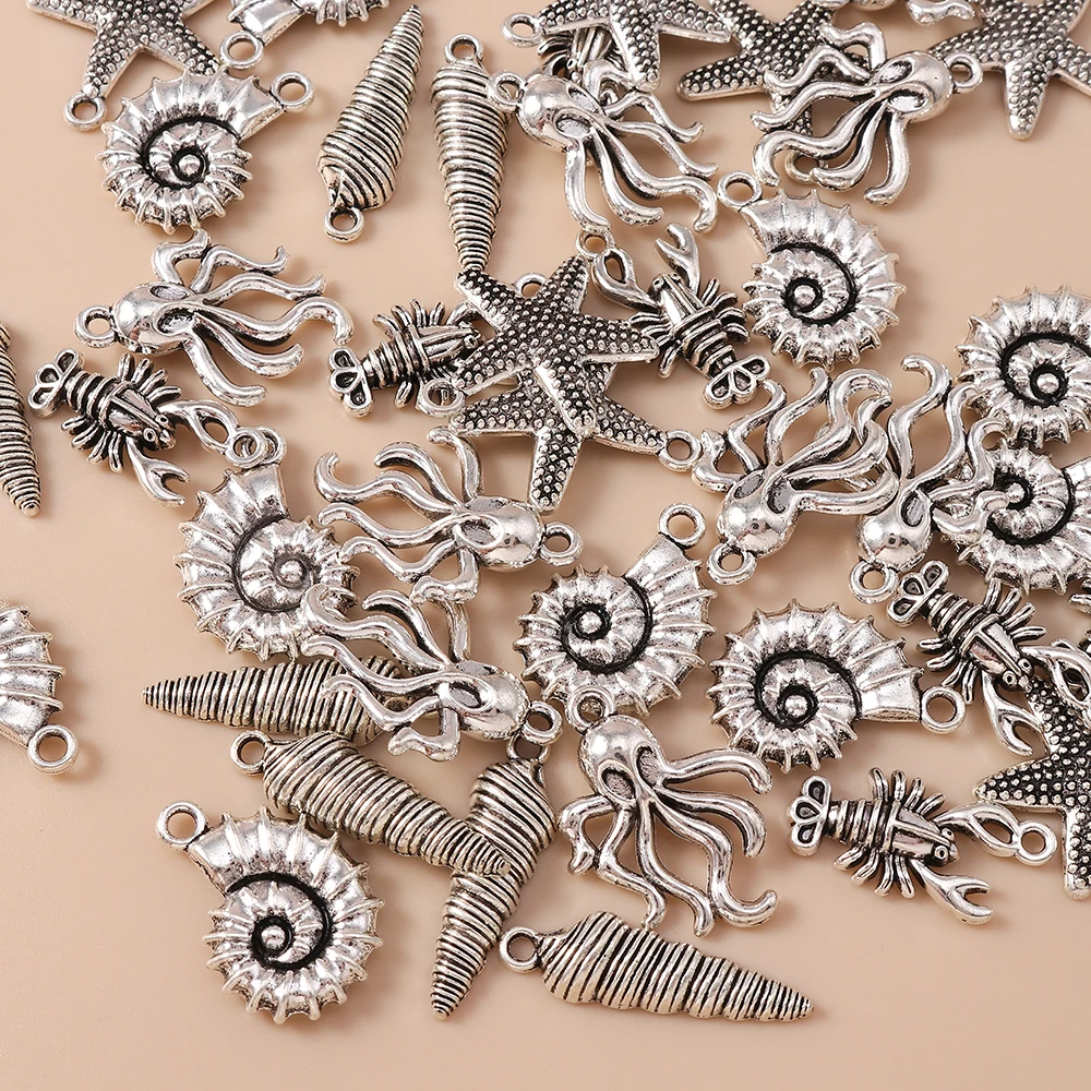 Leslie 10 Stück/Set Legierung Meereslebewesen Muschel Hummer Seestern Anhänger für Armbänder Halsketten DIY Handgemachter Schmuck Zubehör – Detail 4