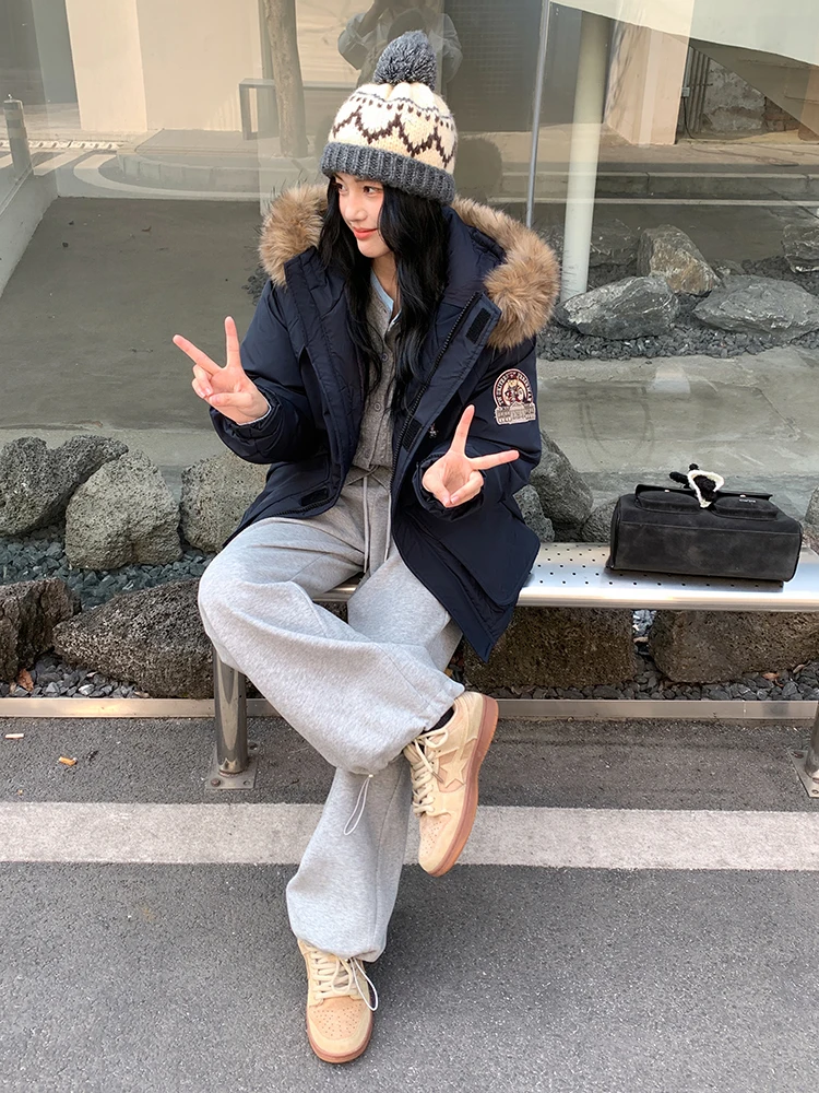 

SpaceJenny Retro American Sle Thiened Hooded Cotton Jaet Women's Winter Coat ort Size Fur Collar Zipper Closure Long ...