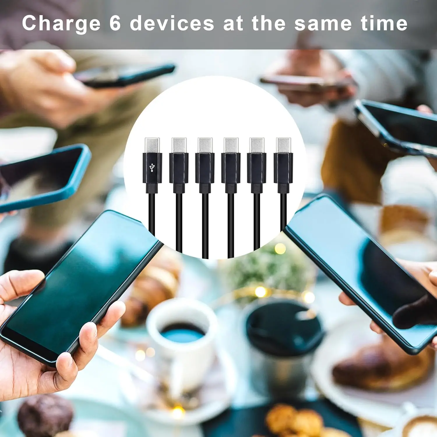 Type-C 1 Male To 2 3 4 6 Port Type C USB C To USB C Male Y Splitter Multiple Fast Charging Date Cable Cord For Smartphone Tablet