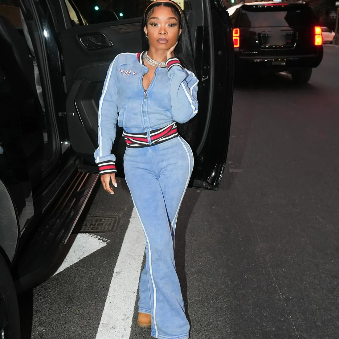 

Женские спортивные костюмы с принтом Tie Dye Patchwok, повседневный комплект из 2 предметов, куртки на молнии с длинными рукавами, укороченные топы + брюки-клеш, уличные костюмы