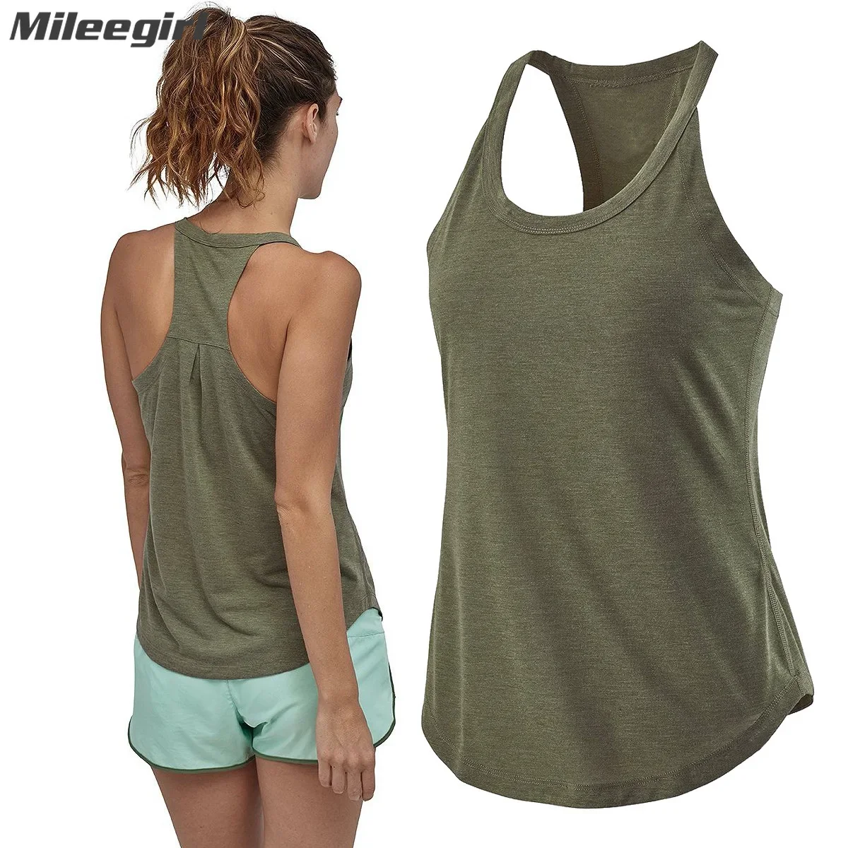 Mileegirl Kolsuz Kadın Yoga Gömlek, Dikişsiz Spor Tankı Üstleri, Racer Back Gym Fitness Üstleri, Çabuk Kuruyan Egzersiz Koşu Gömlek