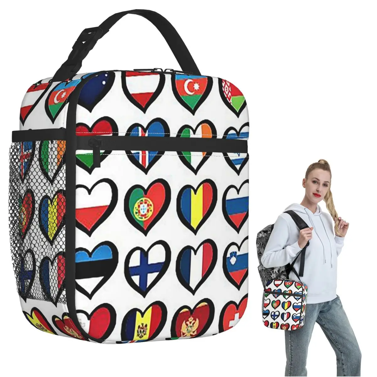 Eurovision Song Contest Flags Hearts ESC EBU Eurofan Insulated Lunch Bag Children Leakproof Food Boxes Thermal Lunch Box Tote