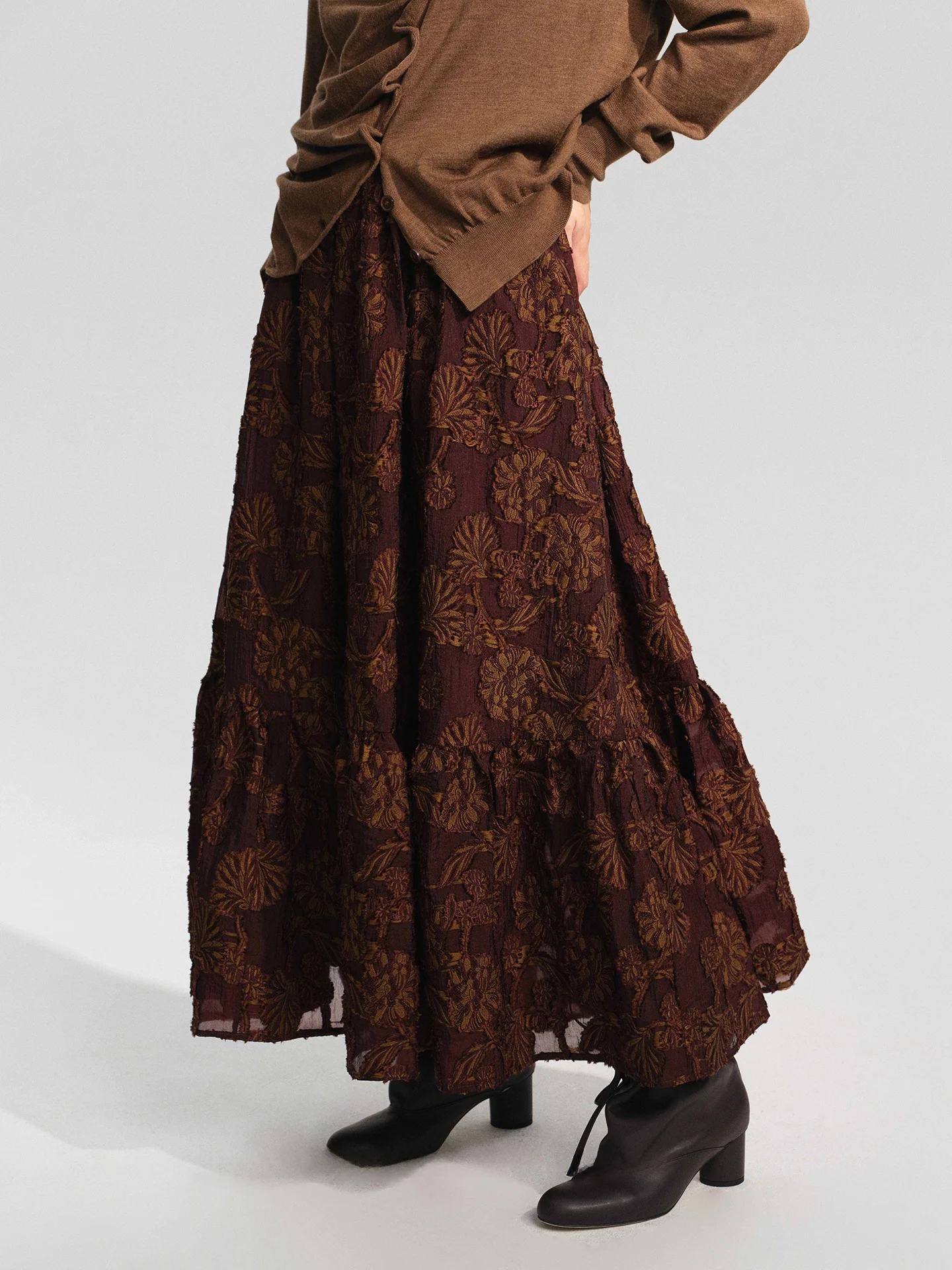 

Lingli Winter 2025 Red Weave Long Skirt Pastoral Sle High Waist Ci Commute Casual Polyester Viscose Nylon Blend Skirt