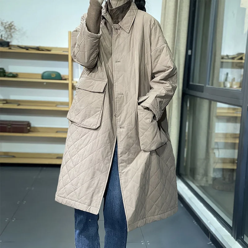 

Новое женское пальто-кардиган в стиле ретро из утолщенного хлопкового бленда, повседневное, свободного кроя, средней длины, осенне-зимнее